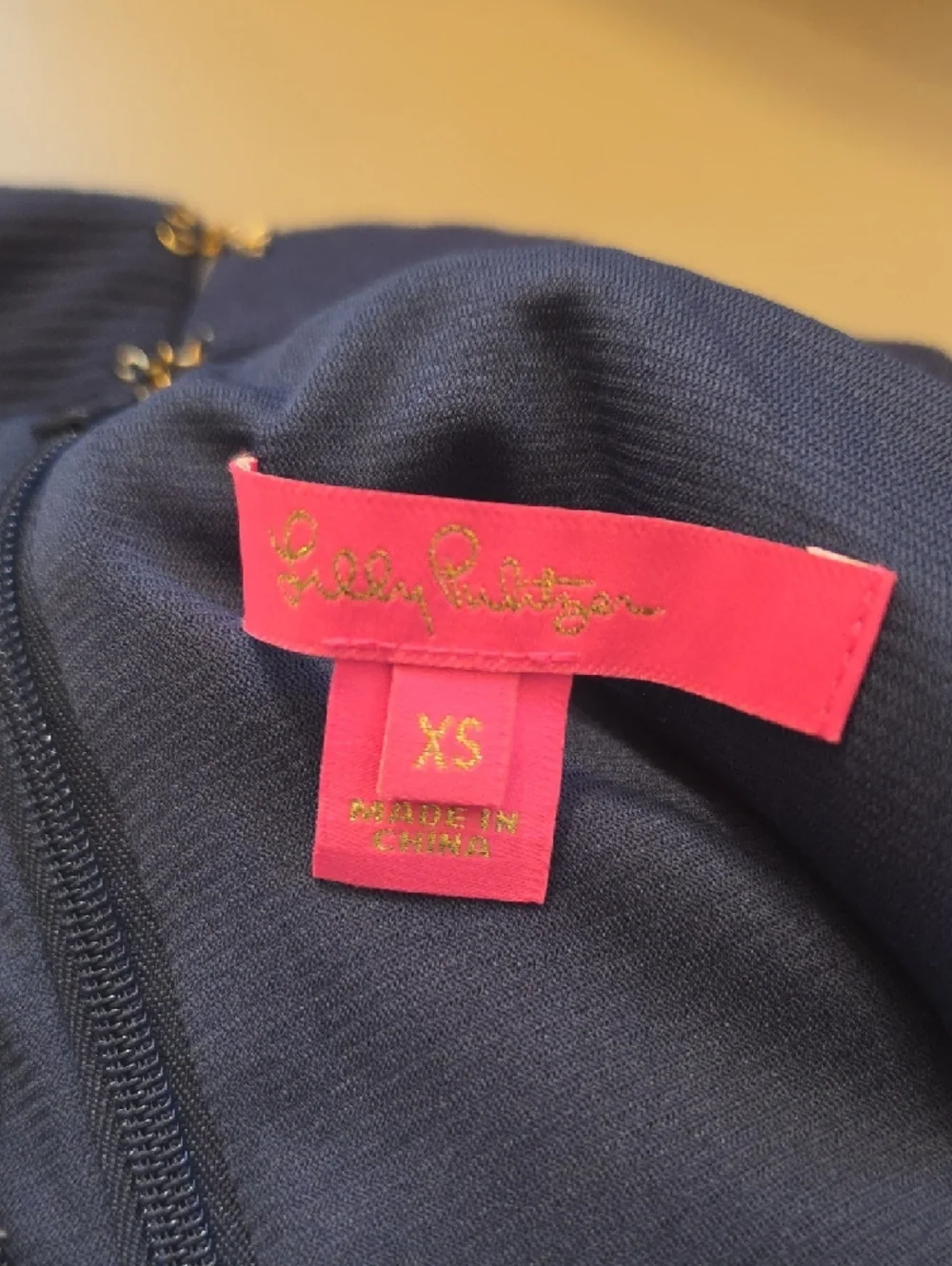 Lilly Pulitzer Callista Dress navy sleeveless dress w/gold lace details, XS, pre - Picture 2 of 16